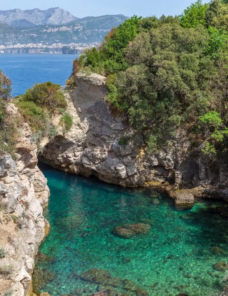 The clear waters of Bagni Regina Giovanna in Sorrento Italy